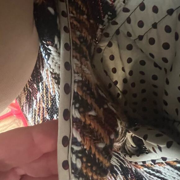 CAbi SZ M Women’s Regency Coat Belted Tweed Noble Plaid Wool Blend Fringe Hem - Picture 11 of 11